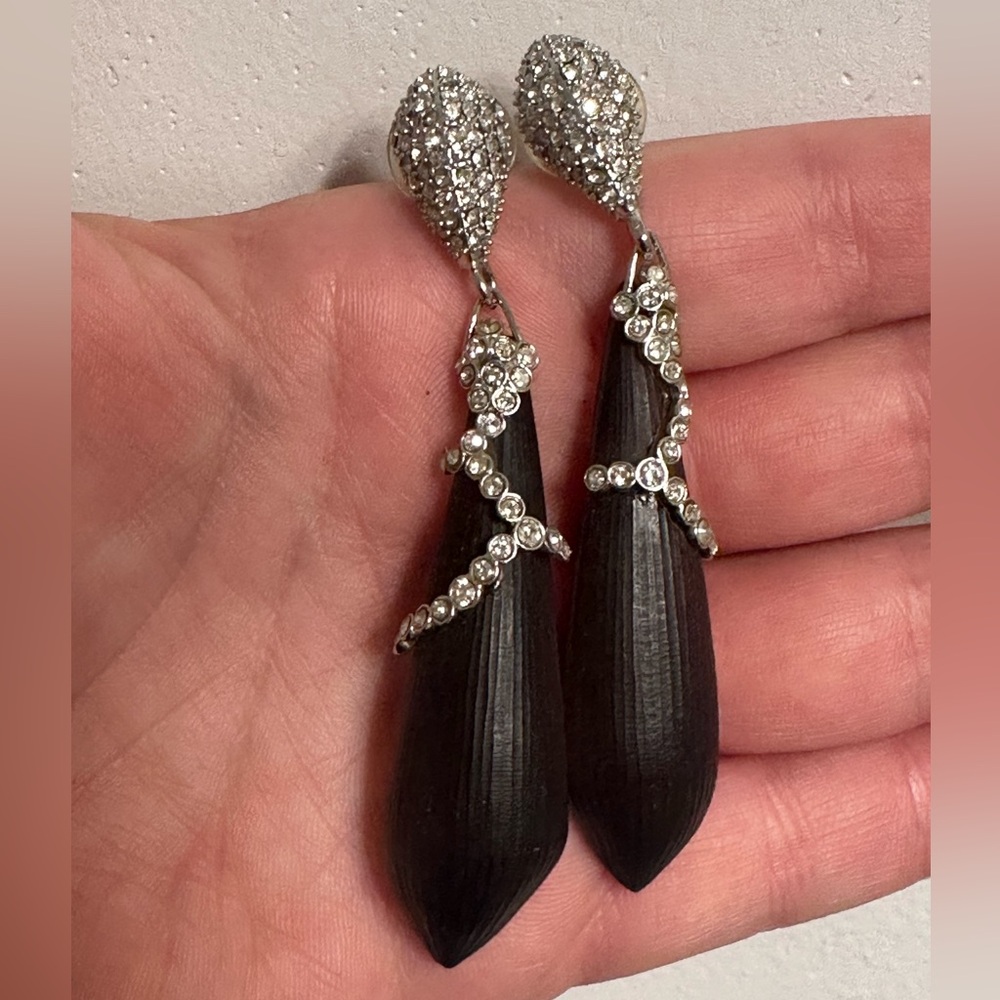 Alexis Bittar Black and Silver Crystal Drop Earrings - Picture 3 of 3